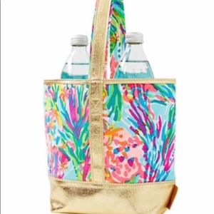 Lilly Pulitzer wine bag tote purse picnic gold